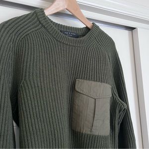 rag & bone Olive Green Ribbed Wool Heavy Pocket Sweater Mens L